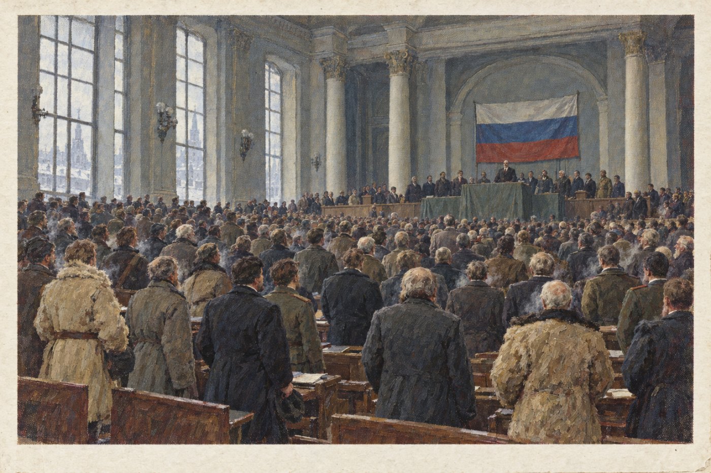 Матвей Горюнов. «Открытие Учредительного собрания. Москва, март 1919 года». 1921. Холст, масло. Московский музей новой истории.