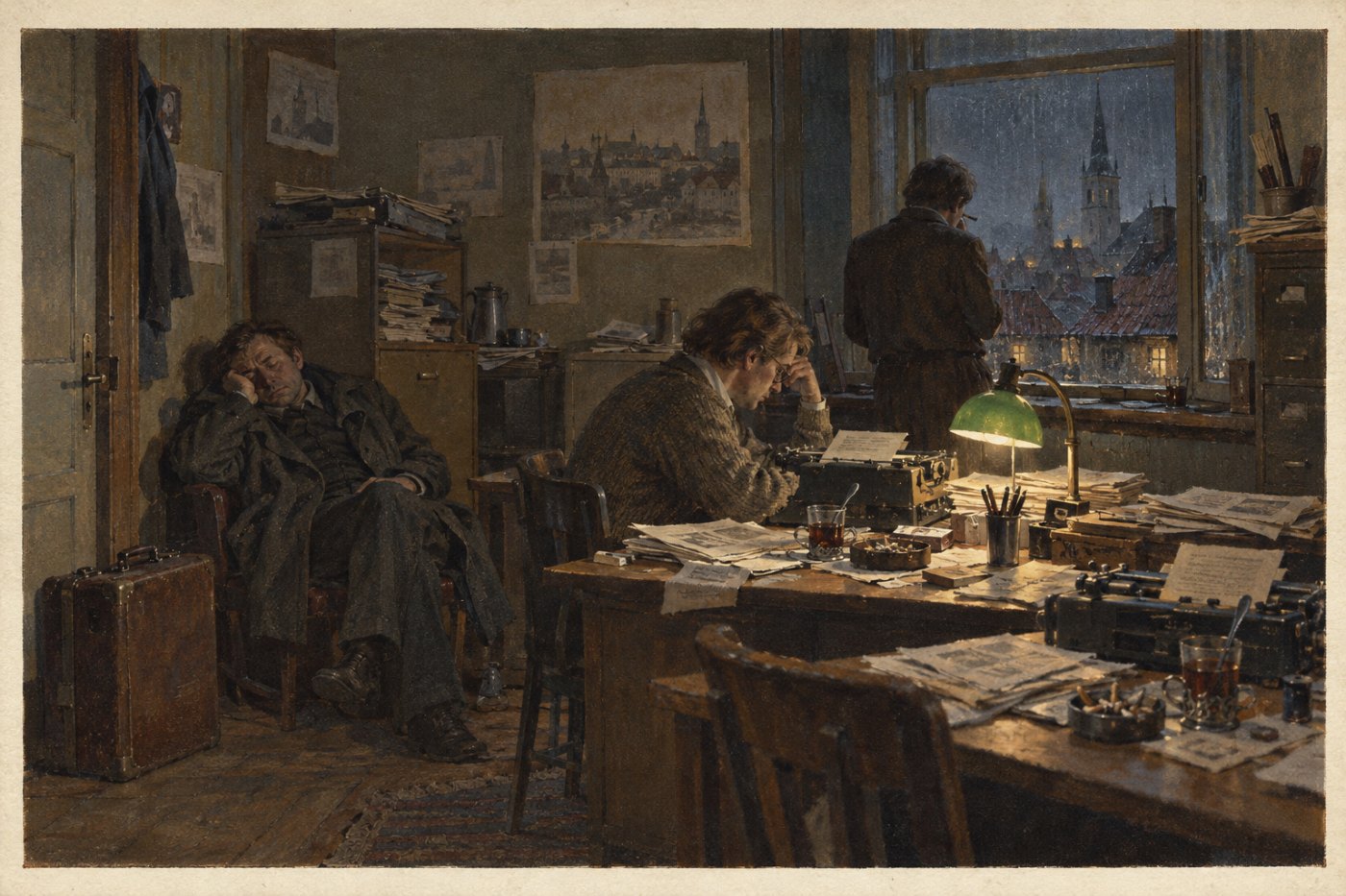 Глеб Арсеньев. «Редакция после сдачи номера. Таллин». 1976. Холст, масло. Частное собрание.