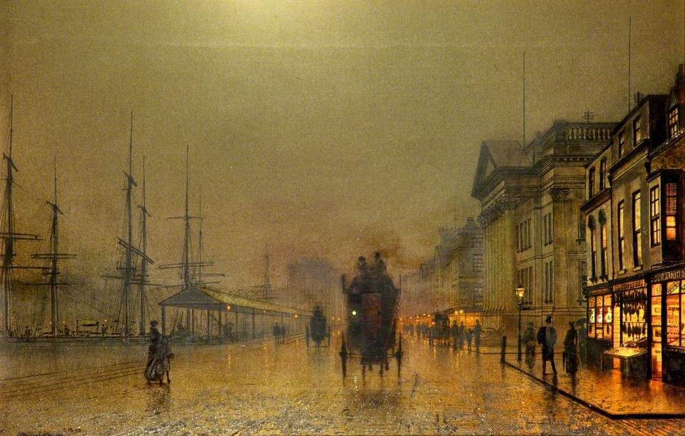 Дж. Аткинсон Гримшоу. «Ливерпульские доки ночью», 1892: такие картины висят в кабинете Куинна